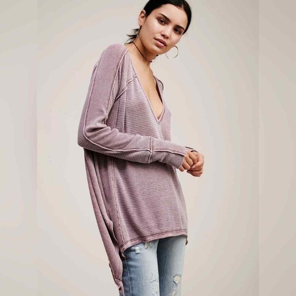 Free People Tops - Free People We The Free Pacific Thermal Long Sleeve Deep V-Neck Purple Size XS